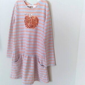 Gymboree Striped Fall  Thanksgiving Day Dress Orange Gray Sequin Pumpkin